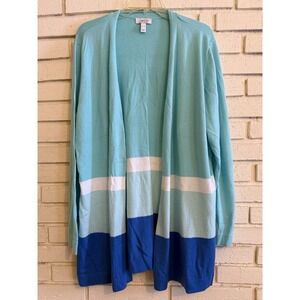 Denim & Co. Womens Blue Striped Open Front Cardigan Long Sleeve Size XL‎